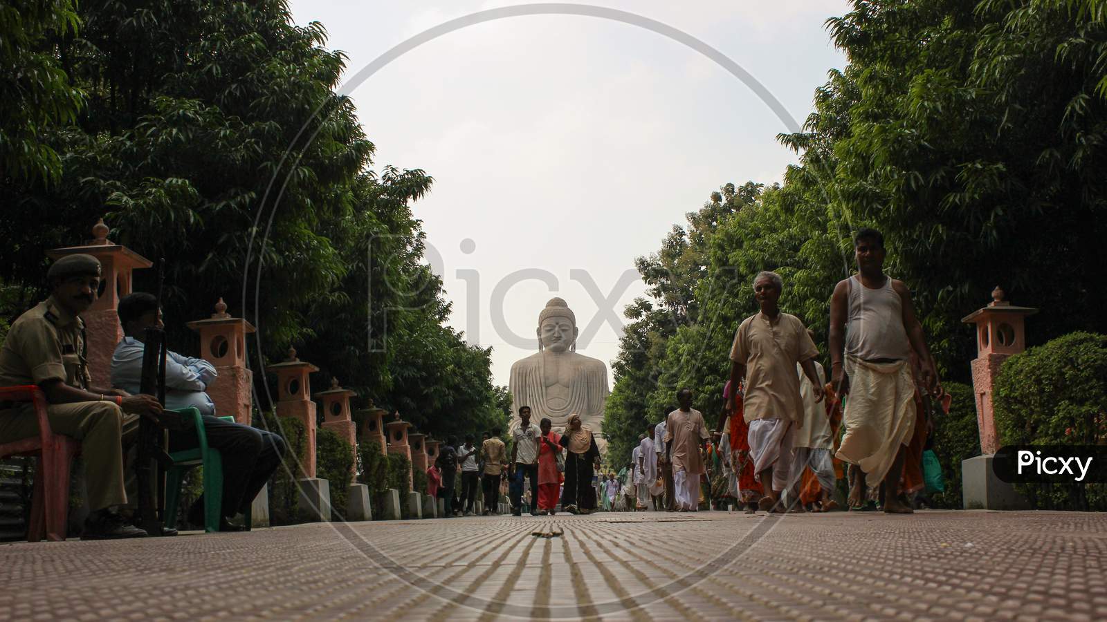 A worm View of the Gigantic Buddha Statue in Bodhgaya in Bihar/India.