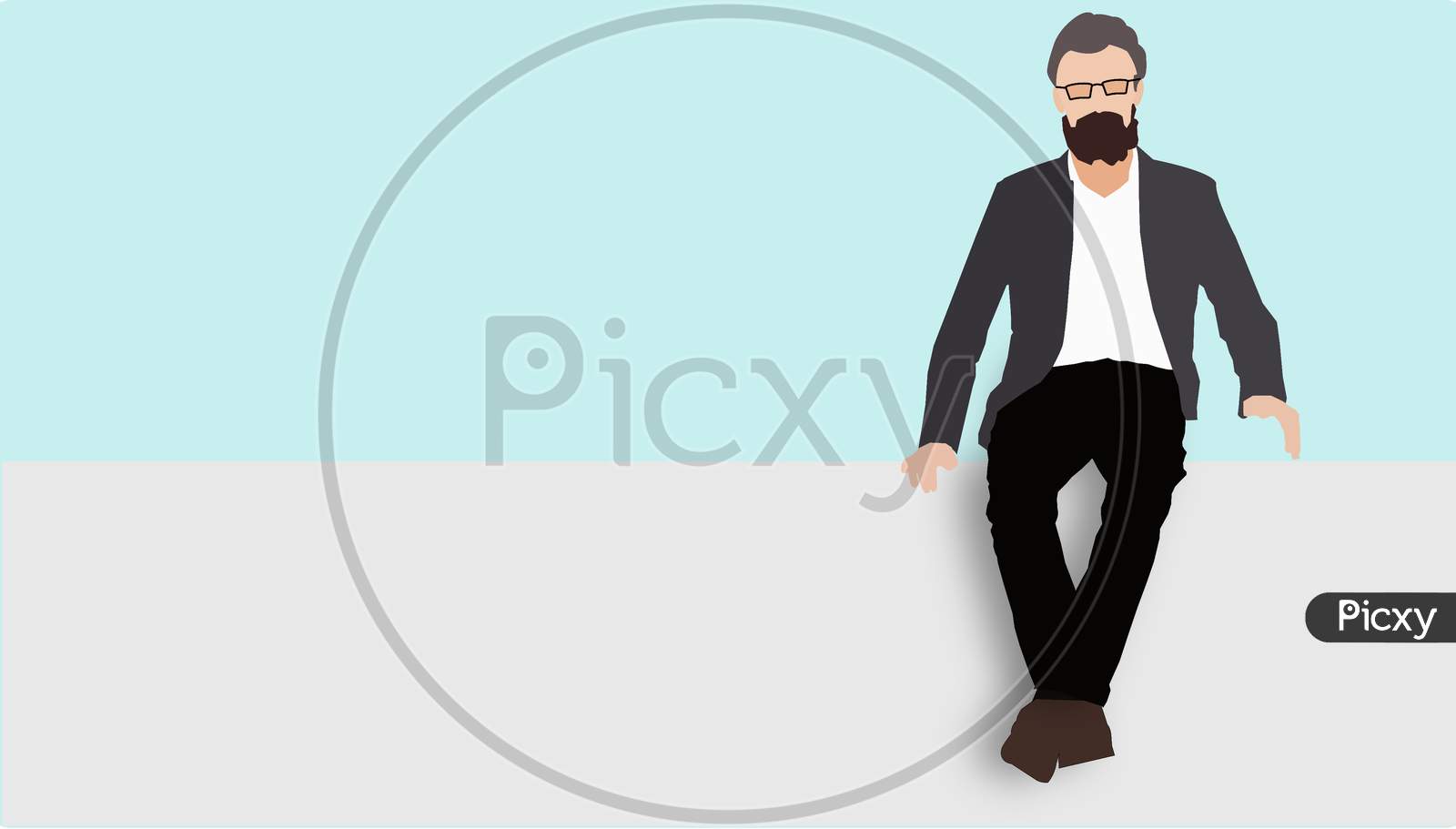 Vector Illustration Graphic Of A Young Man With Beard Sitting On Wall. Concept Outdoor Workplace, Student Or Businessman.