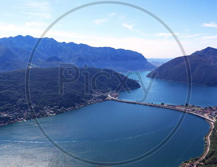 Panorama view of Lugano Lake