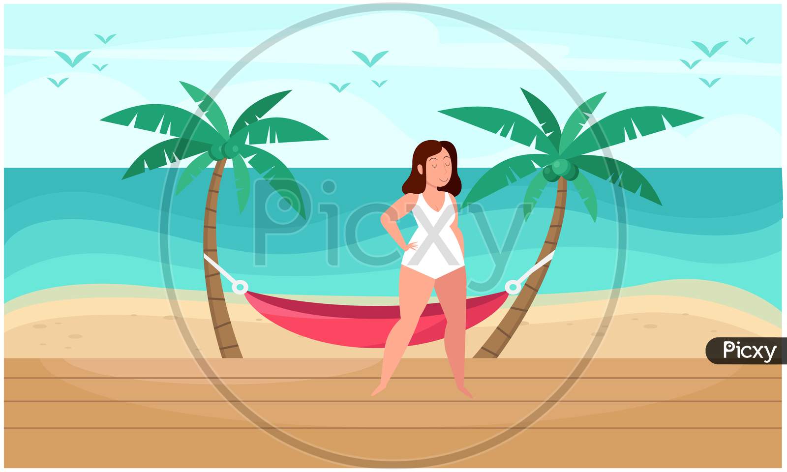 Girl Is Relaxing On The Beach
