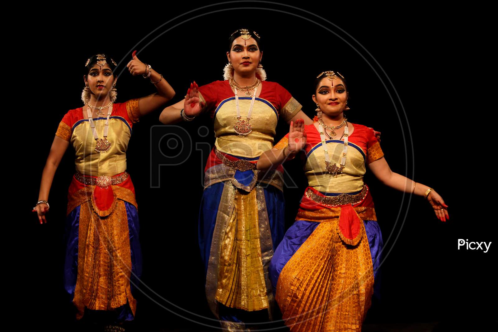 Delnew Delhi, Delhi/ India- June 14 2020: A Group Of Bharatnatyam Dancers.