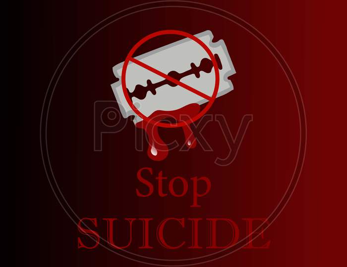 A vector illustration artwork of  Blade covering with blood. Stop Suicide concept.
