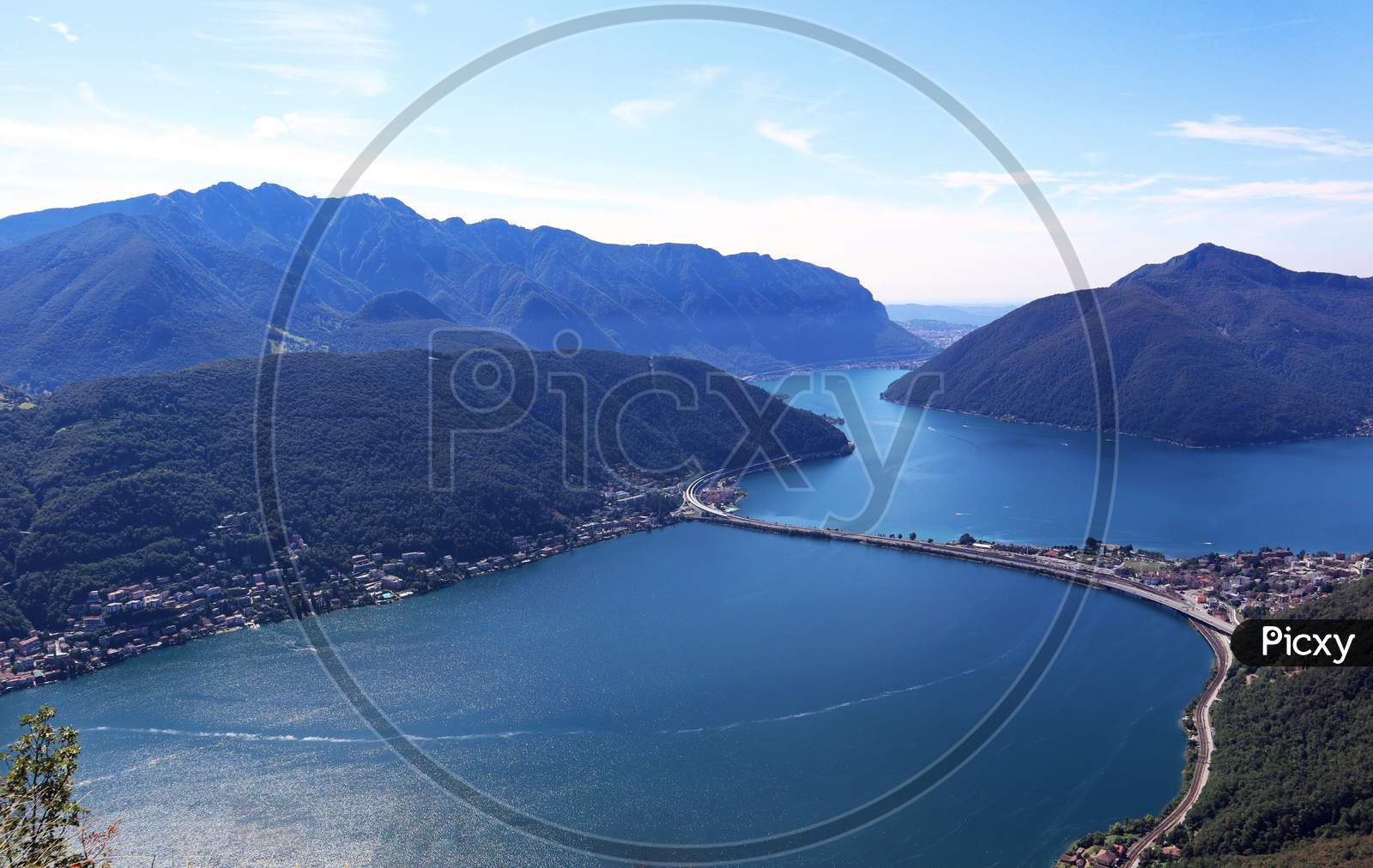 Panorama view of Lugano Lake