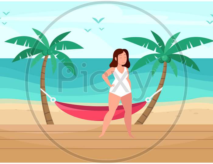 Girl Is Relaxing On The Beach