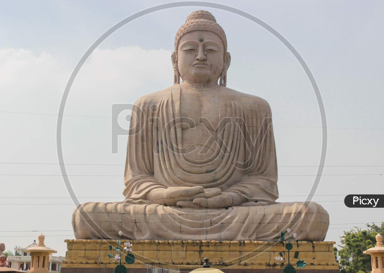 A close up shot of the mammoth Buddha statue in Bodhgaya in Bihar/India.