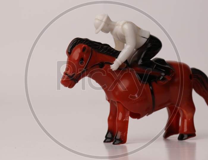 Horse Racing toy on white background