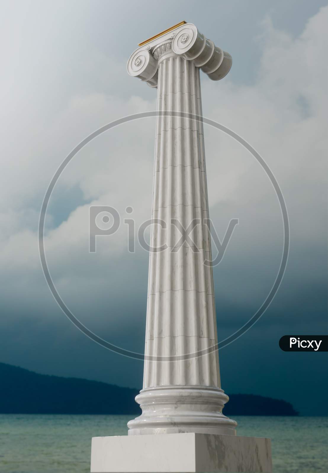 Ancient Greek pillar with thunder clouds