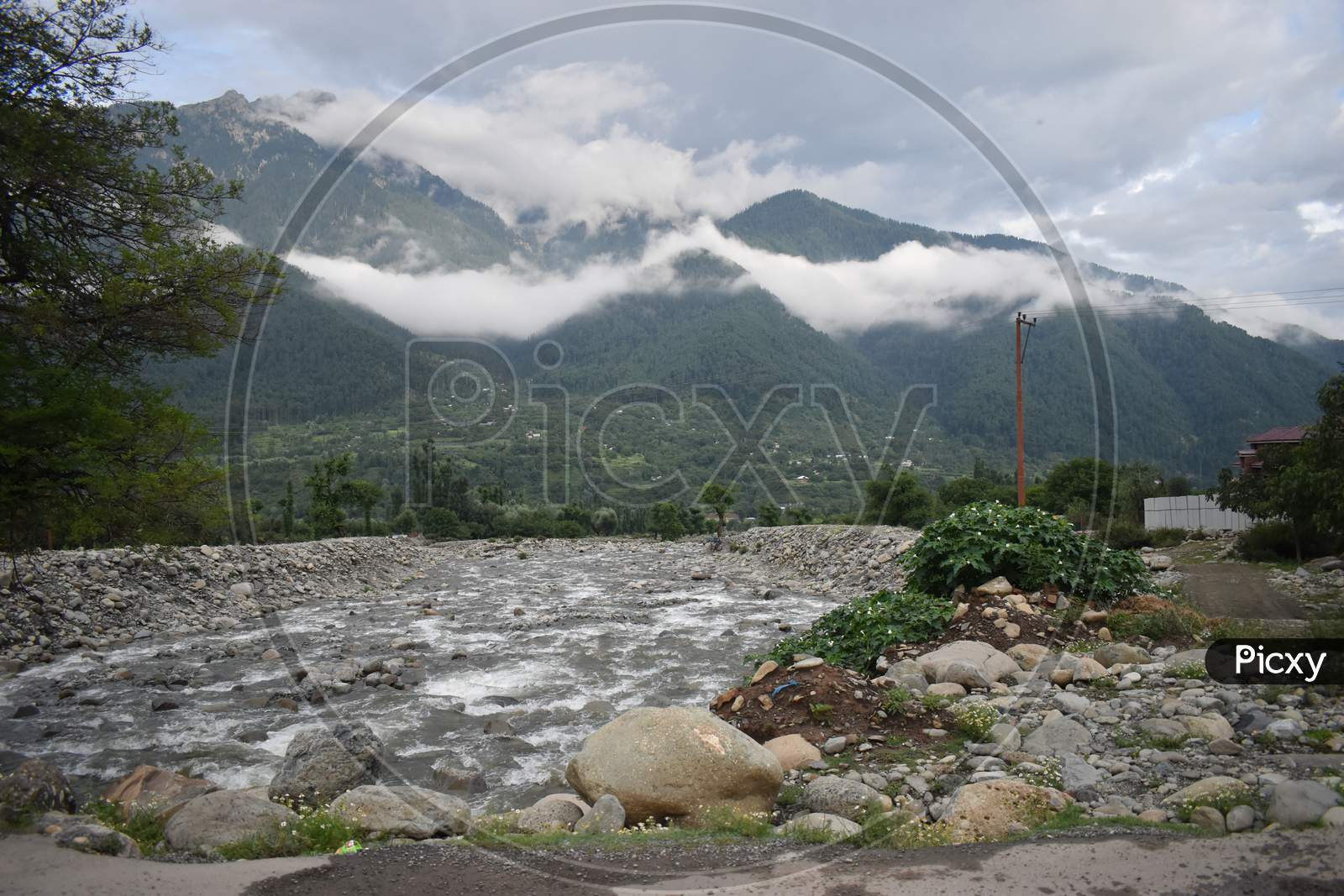 A View Of Lidder River At Pahalgam Kashmir India.
