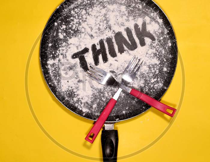 Think Word And Fork In A Cooking Pan Creative Ideas, Cooking Ideas