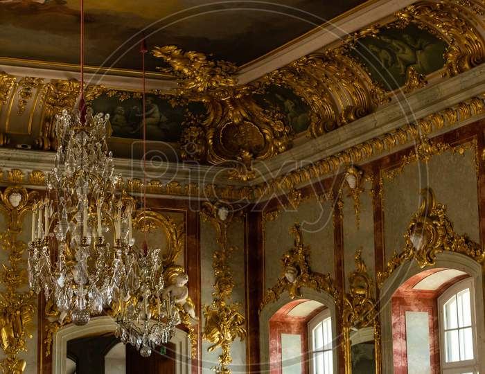 Bauska, Latvia- August 2019: Baroque Style Castle Room