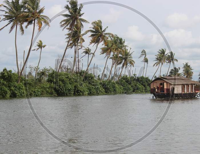 House boat in the Alleppey backwater in Kerala/India.
