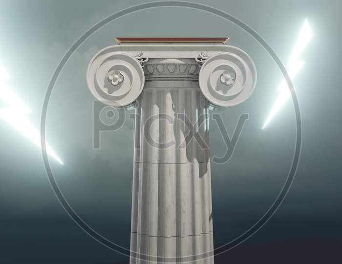 3D render of ancient Greek column and lighting bolt