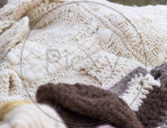 Handicrafts And Woven Fabrics With Sheep Wool Fleece