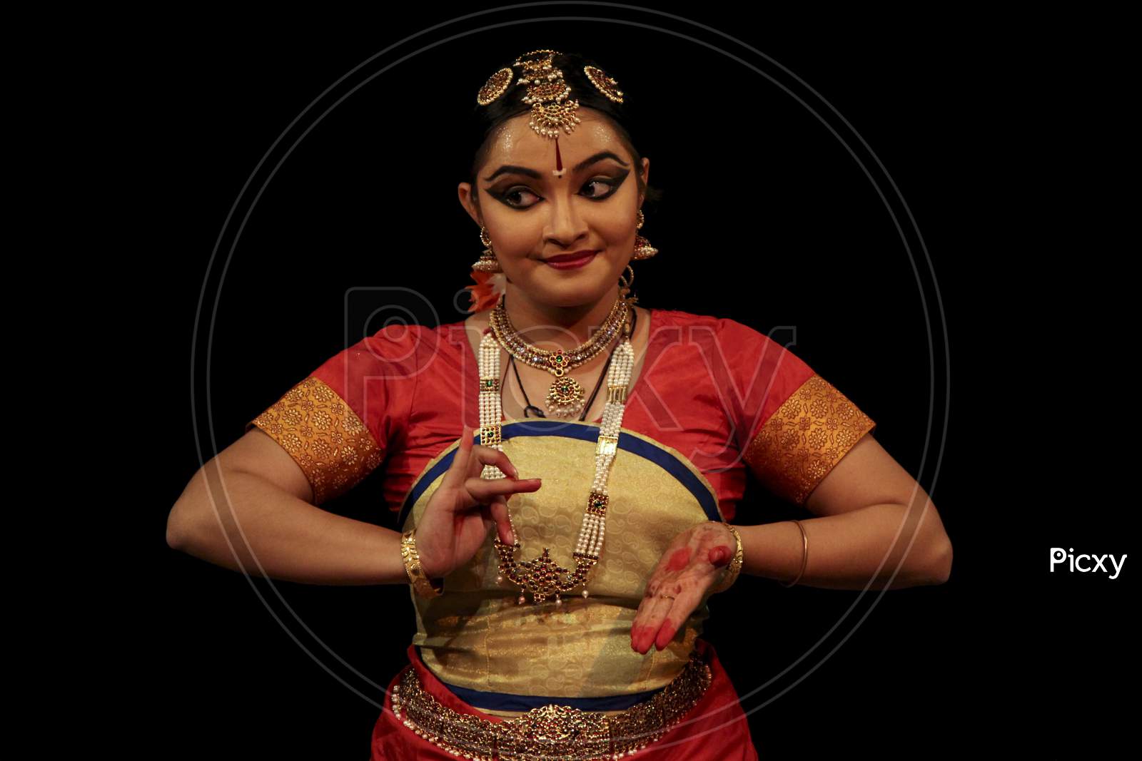 New Delhi, Delhi/India- June 14 2020: A Portrait Of A Bharatnatyam Girl Dancer, Wearing Indian Traditional Dress.