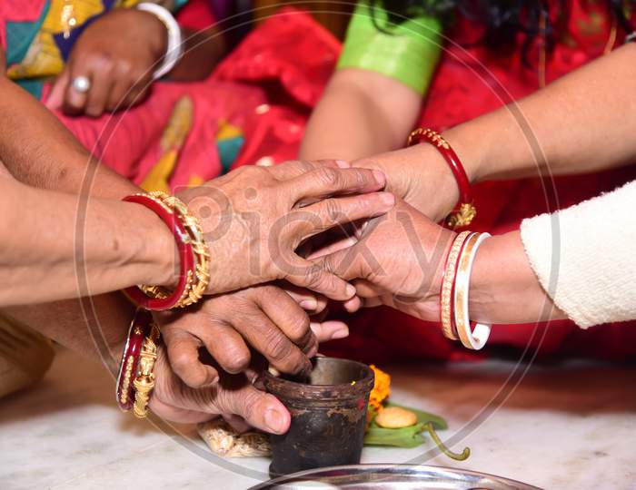 Haldi kutna in a wedding event in India
