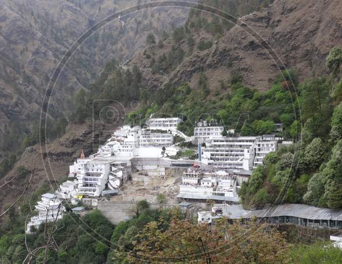 a distant view of Mata Vaishno Devi Shrine