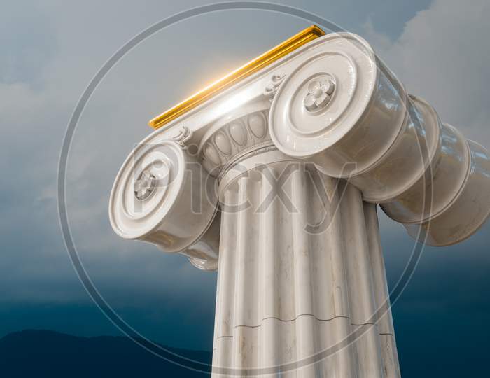 Ancient Greek pillar with thunder clouds