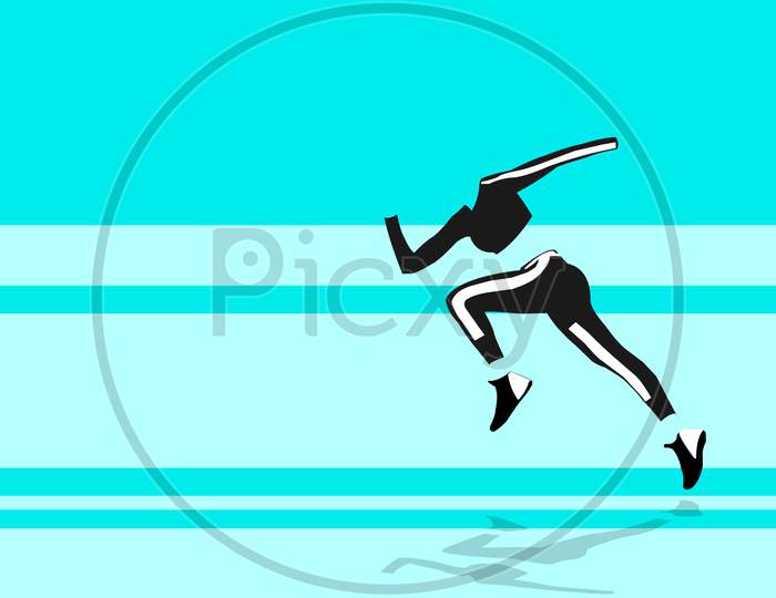 Illustration Graphic Of Body Shape Of Sporty Woman In Fashionable Sportwear Running. Athlete Sprinter Sportswoman Cloth Run Marathon Distance Or Sport Jogging Tournament Race On Stadium.