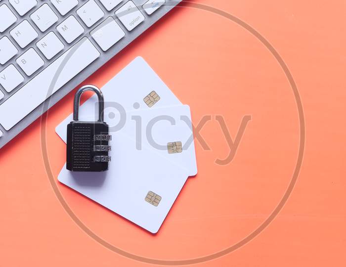 Padlock On Credit Card, Internet Data Privacy Information Security Concept