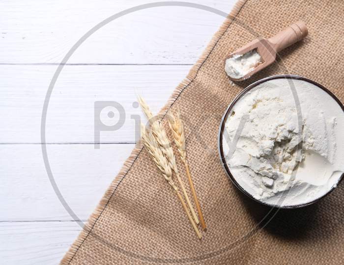 Production Of Wheat And Rye Flour On White Desk