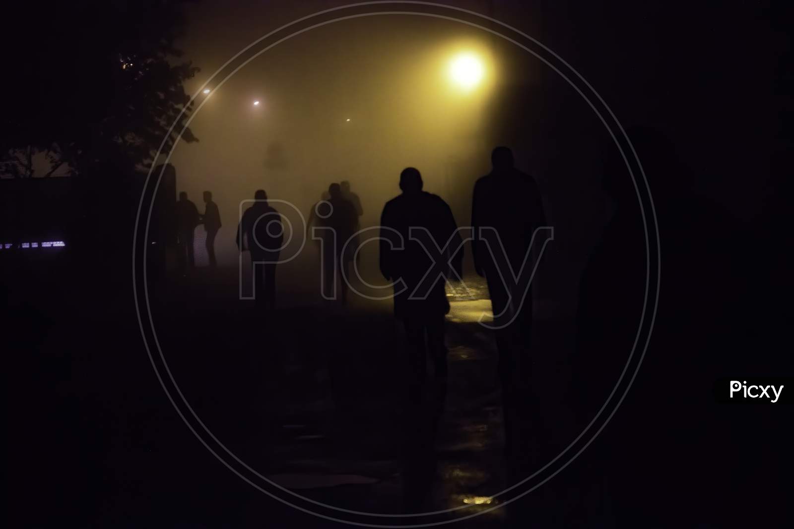 Krakow, Poland - September 20, 2014: People Leave After Concert In A Late Foggy Night