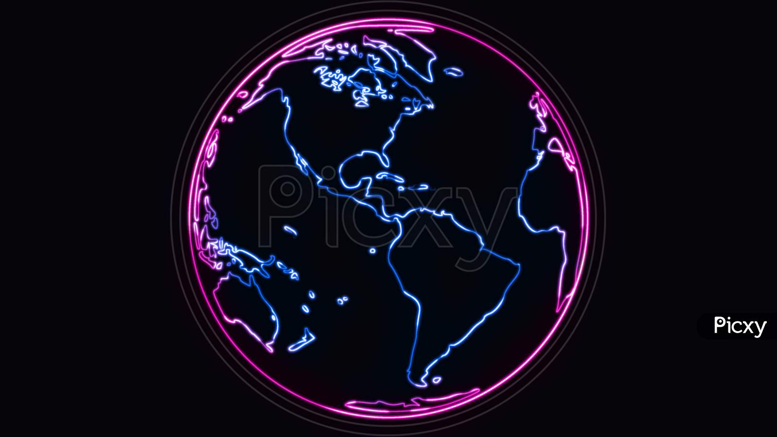 Vector Graphic Of Glowing Neon Sign Of World Earth In Globe Symbol And Greeting Text At The Center, On Dark Black Background. Earth Neon Banner.