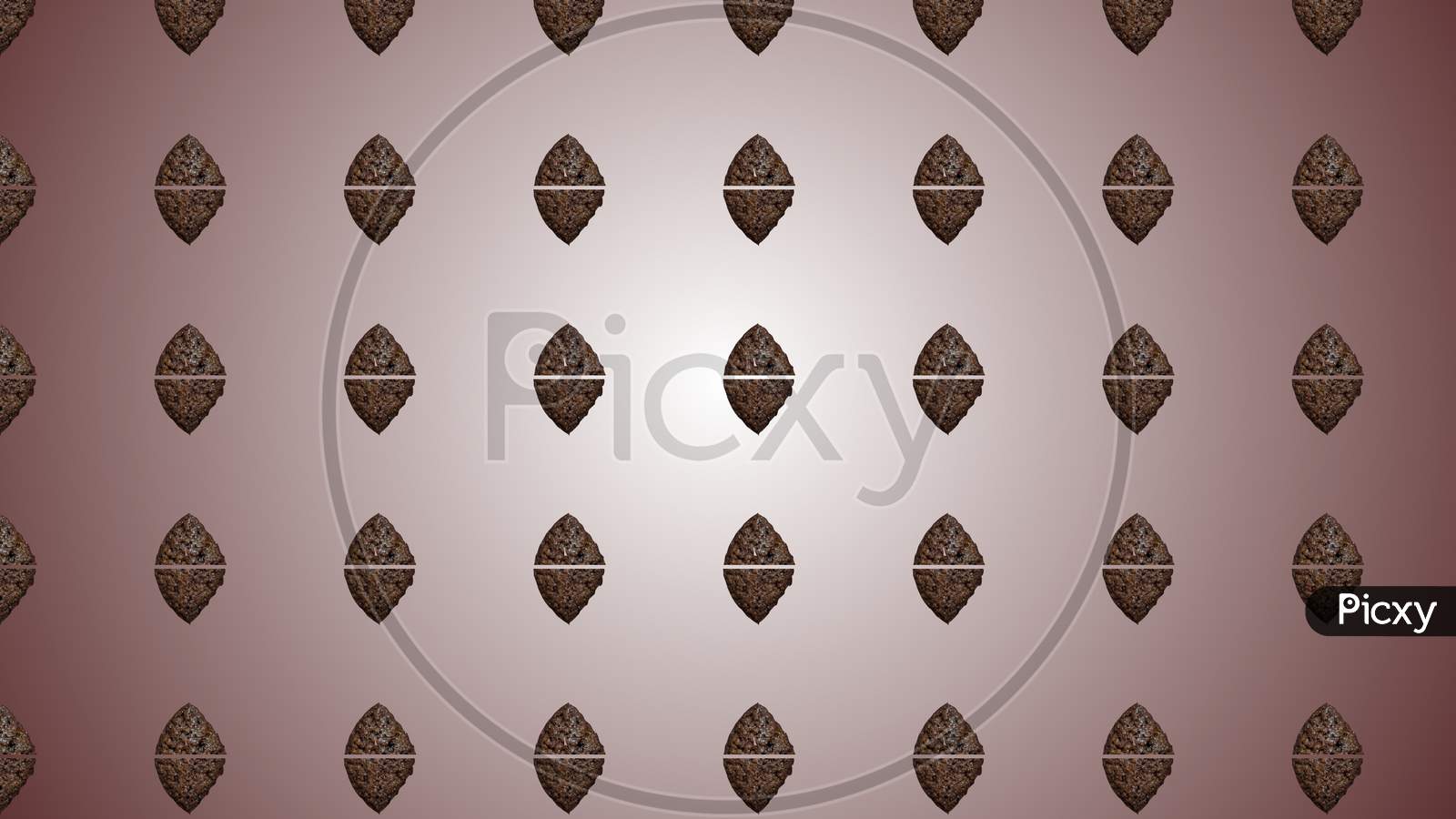 Continuous Repeated Pattern Of Oval Shape Chocolate Cake, Isolated On Brown Background.