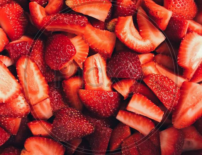 Fresh and organic chopped strawberries.