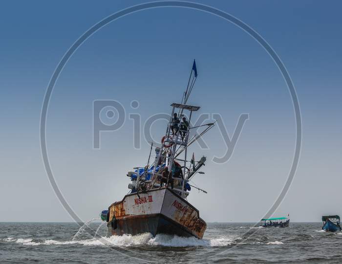 A Fishing Boat in the Sea at Goa state /India.