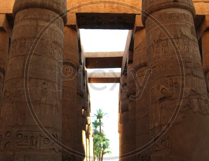 Ancient column in Temple of Karnak. Egypt