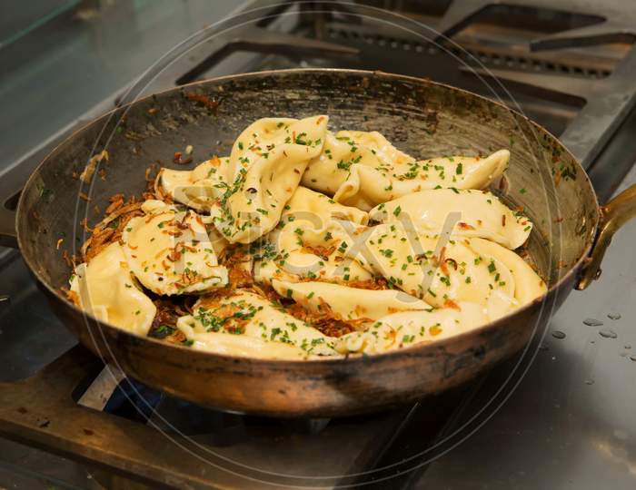 Varenyky Or Pierogi Casseroles Are On Cooking Process