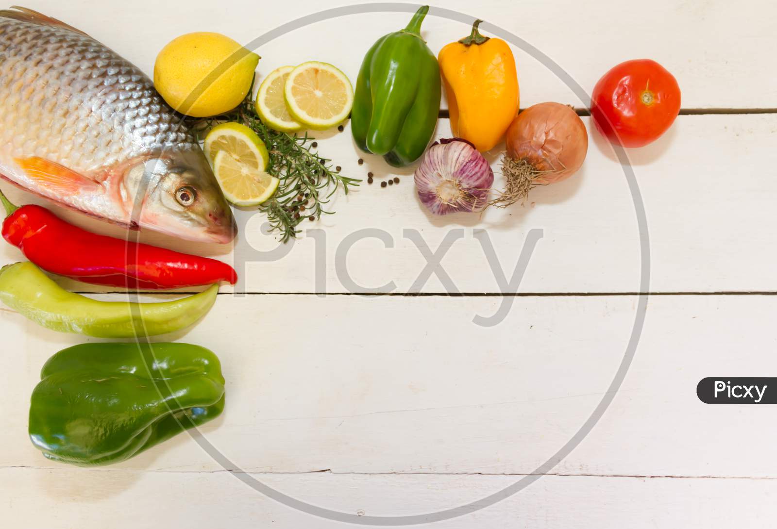 Fish And Vegetables With Place For Text