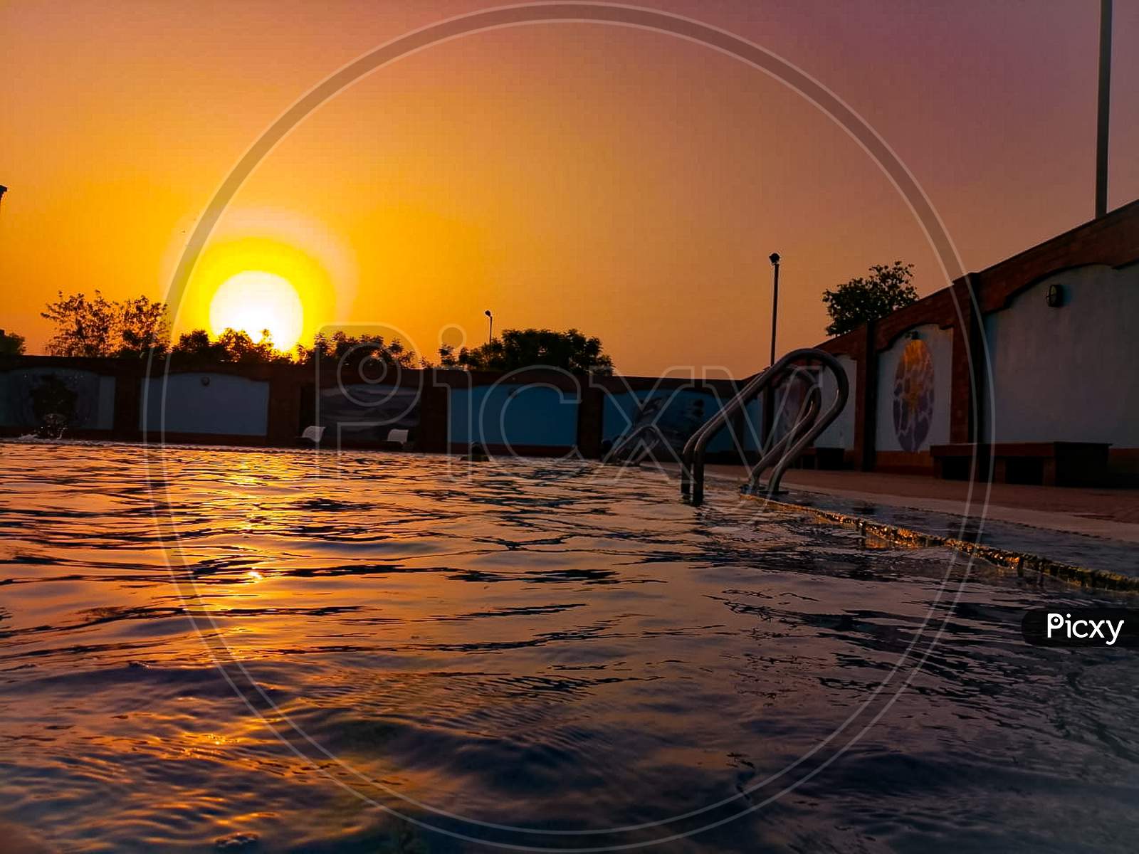 Pool side sunset