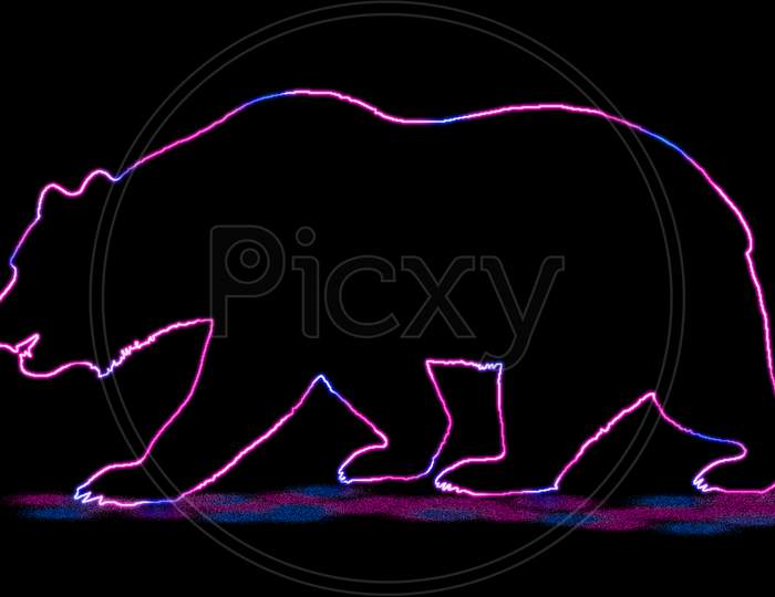 The Beautiful Outline Of Bear, With Neon Light. Animal Outline With Neon Light Effect Isolated On Black Background.