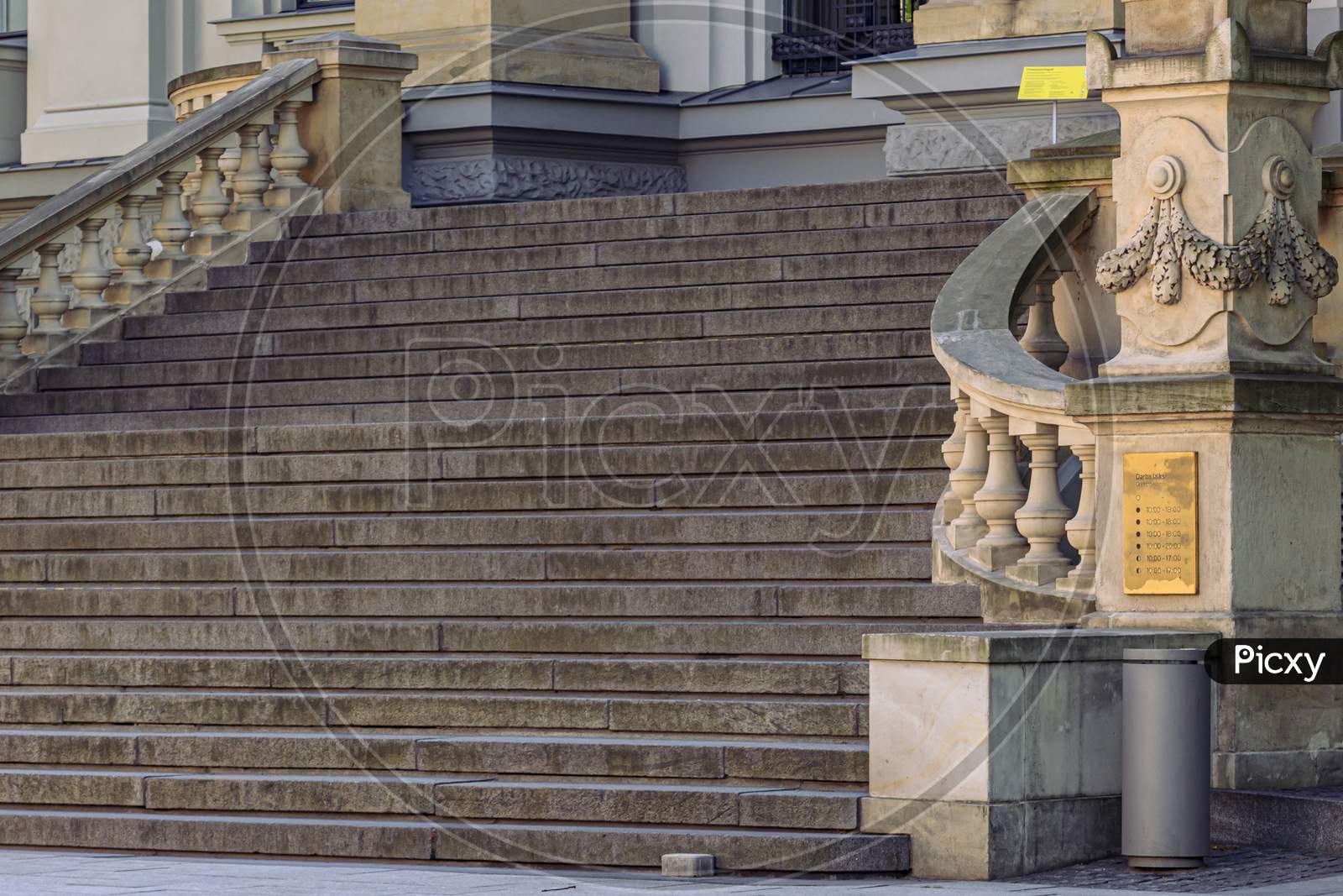 Riga, Latvia- May 29 2020: National Museum Of Art Main Entrance Stairs