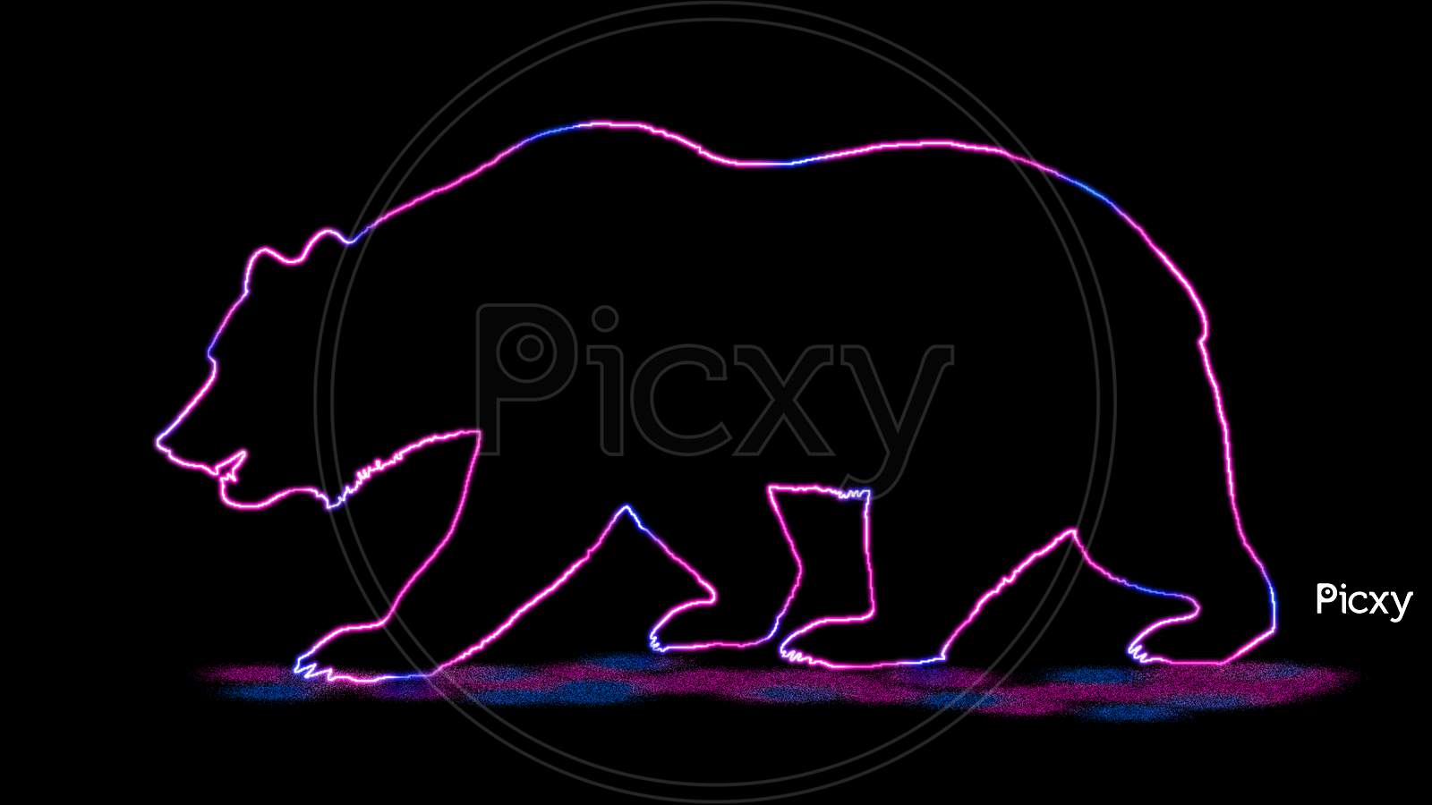 The Beautiful Outline Of Bear, With Neon Light. Animal Outline With Neon Light Effect Isolated On Black Background.