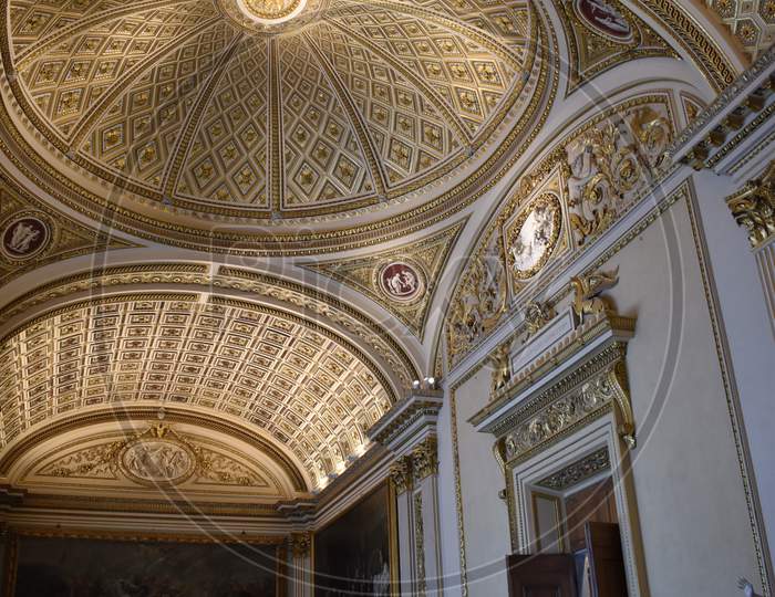 The interior ceiling of the Galleria Degli Uffizi in Forence Italy