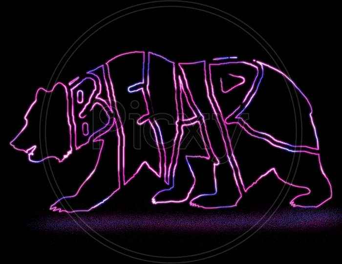 The Text Bear Written In The Shape Of Deer With Neon Light Effect. Animal Text Outline With Neon Light Effect.