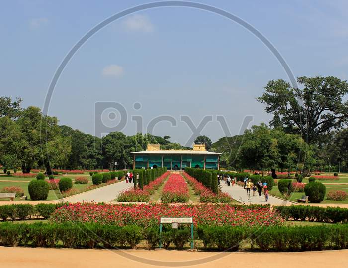 An elegant view of Daria Daulat summer palace in Srirangapatna/Karnataka/India.