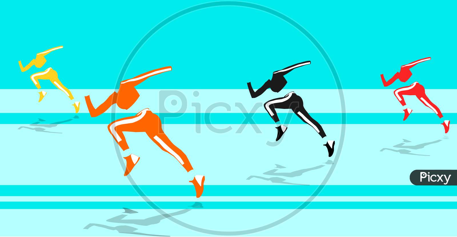 Illustration Graphic Of Body Shape Of Sporty Woman In Fashionable Sportwear Running. Athlete Sprinter Sportswoman Cloth Team Run Marathon Distance Or Sport Jogging Tournament Race On Stadium.