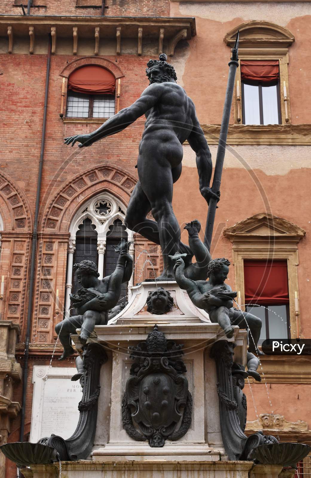 The fountain of Neptune located near Piazza Maggiore in Bologna. Italy.