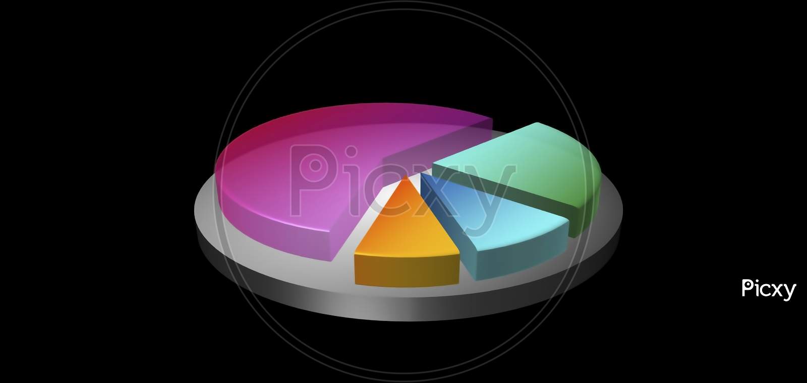 3D Pie Chart With Four Different Gradient Color Ready For Attach Information On A Black Background .Concept For Business And Technology .