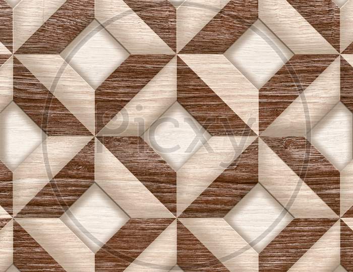 3D Render Pattern Mosaic Floor And Wall Wooden Tile Background.