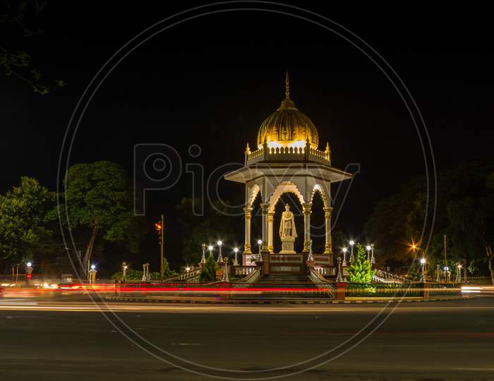 An engaging picture of Hardinge Circle with Trail lights at Mysore/India.
