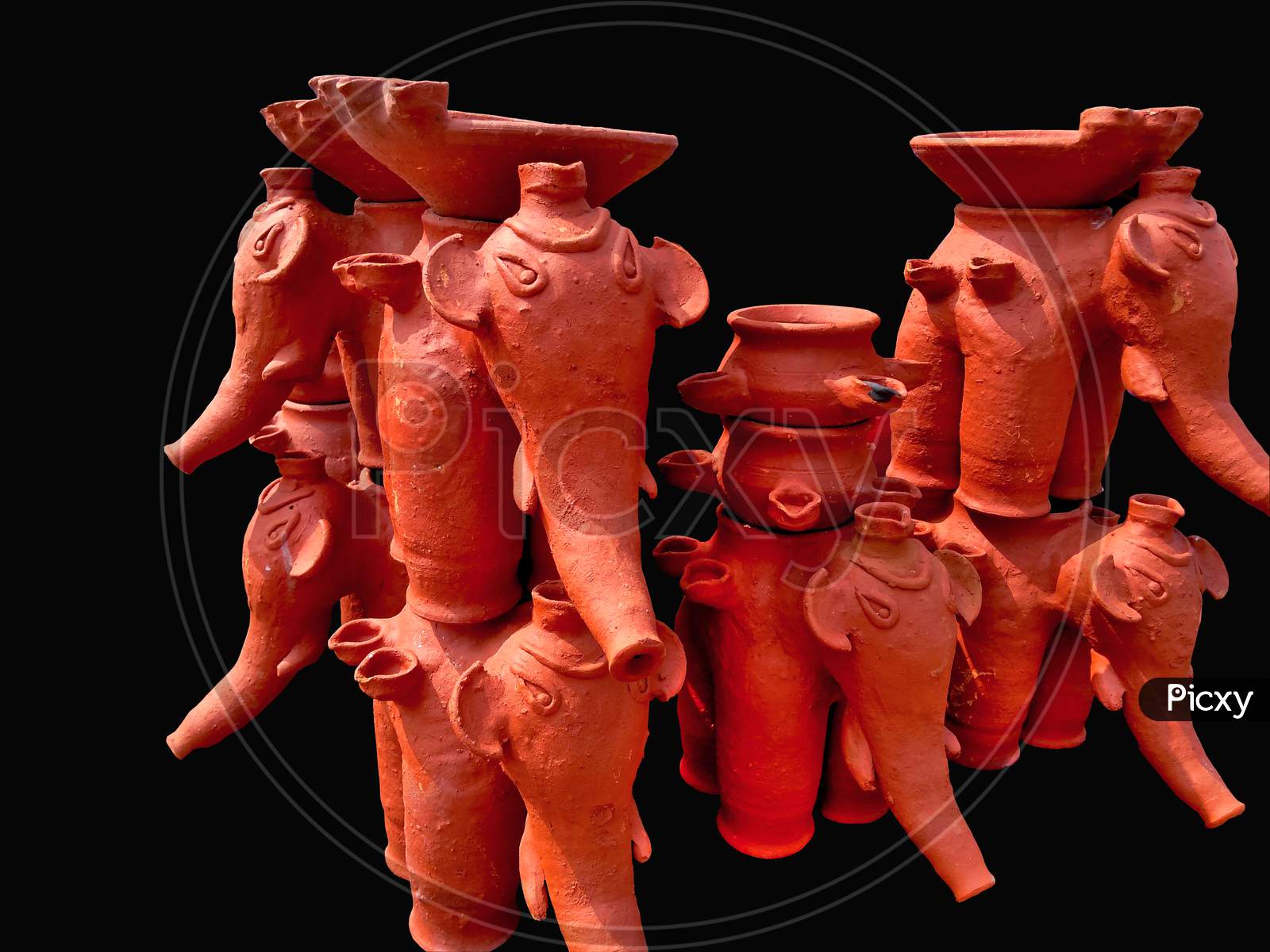 Clay Craft, Elephant Sculpture Made Of Clay Or Soil. Appliances Made From Clay. Handmade Clay Sculpture.