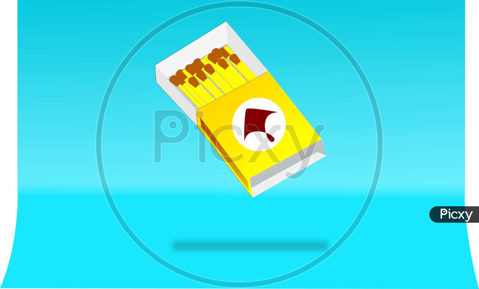 3D Illustration Graphic Of A Matchbox With Match Stick Template Isolated On Blue Background. Isometric Graphic Of A Matchbox.
