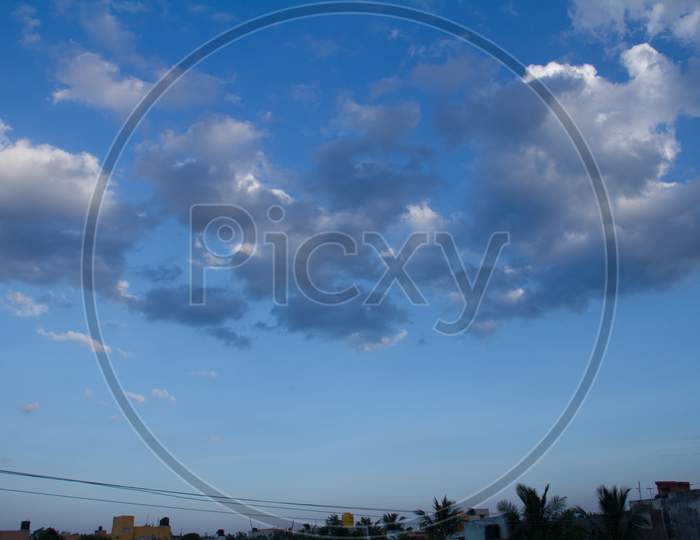 Blue Sky With Cloud Closeup Different Shape Full View