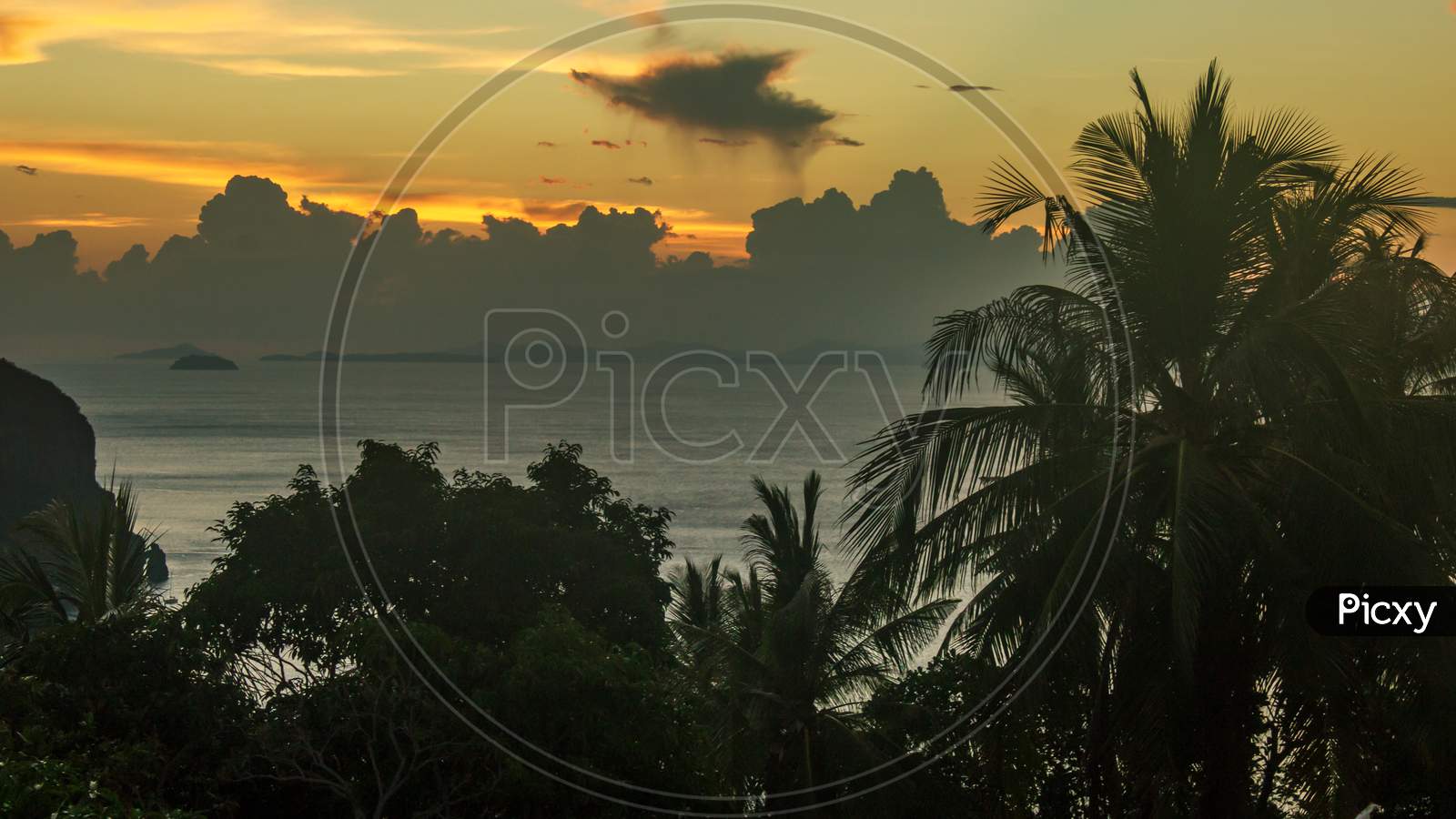 Phi Phi Island, Thailand- April 3 2019: View To Sunset And Sea