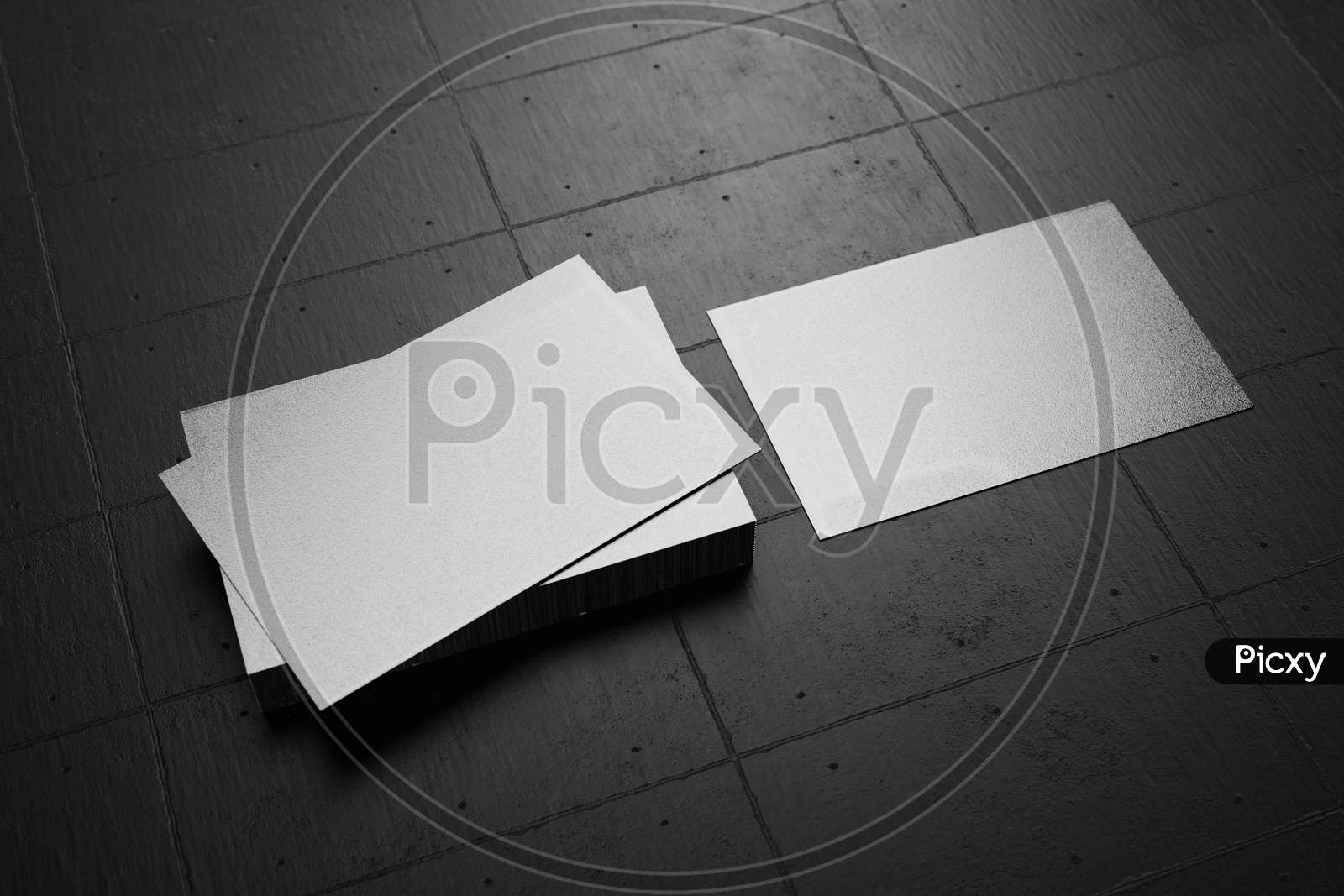 White Horizontal Business Card Paper Mockup Template With Blank Space Cover For Insert Company Logo Or Personal Identity On Black Cardboard Floor Background. Modern Concept. 3D Illustration Render