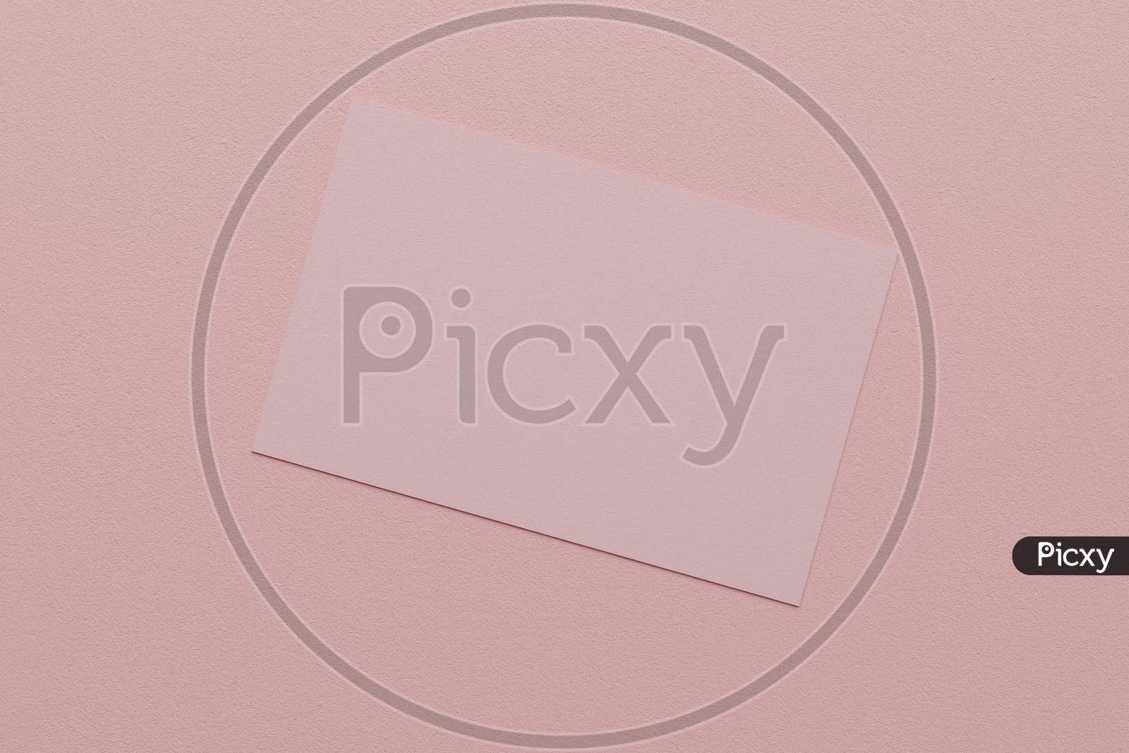 Pink Pastel Business Card Paper Mockup Template With Blank Space Cover For Insert Company Logo Or Personal Identity On Cardboard Background. Modern Stationary Concept. 3D Illustration Render